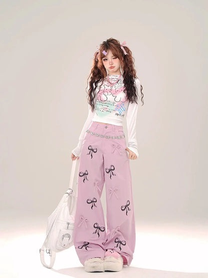 'Sweet Talk' Kawaii Ribbon Oversized Cargo Pants AlielNosirrah