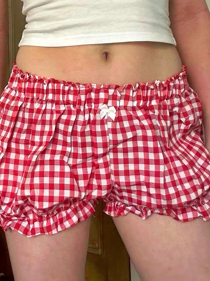 'Sweet & Short' Retro Red Checked Ribbon Bubble Shorts AlielNosirrah