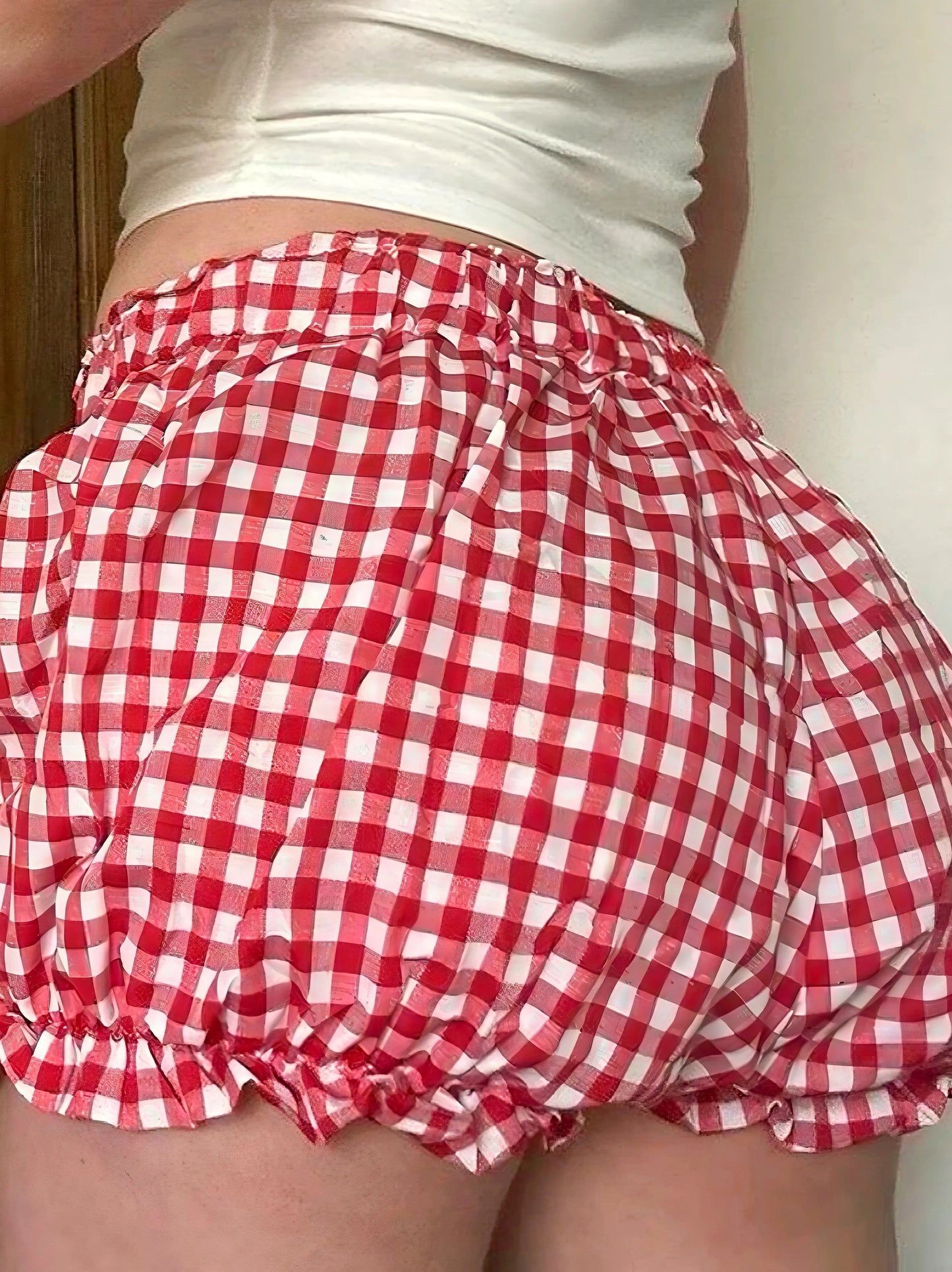 'Sweet & Short' Retro Red Checked Ribbon Bubble Shorts AlielNosirrah