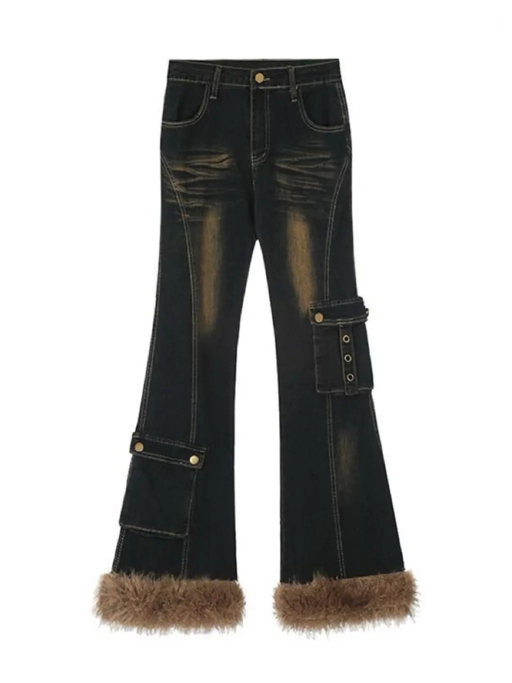 'Teddy' Retro Distressed Fluffy  Denim Bell Bottom Pants AlielNosirrah