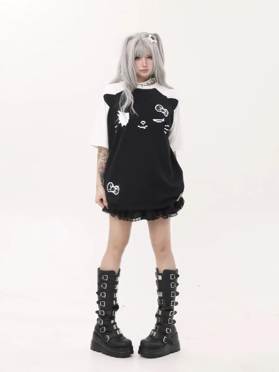 'Tenki Cat' Streetstyle Kawaii Oversized Skull Shirts AlielNosirrah