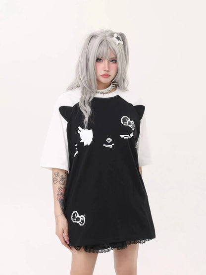 'Tenki Cat' Streetstyle Kawaii Oversized Skull Shirts AlielNosirrah