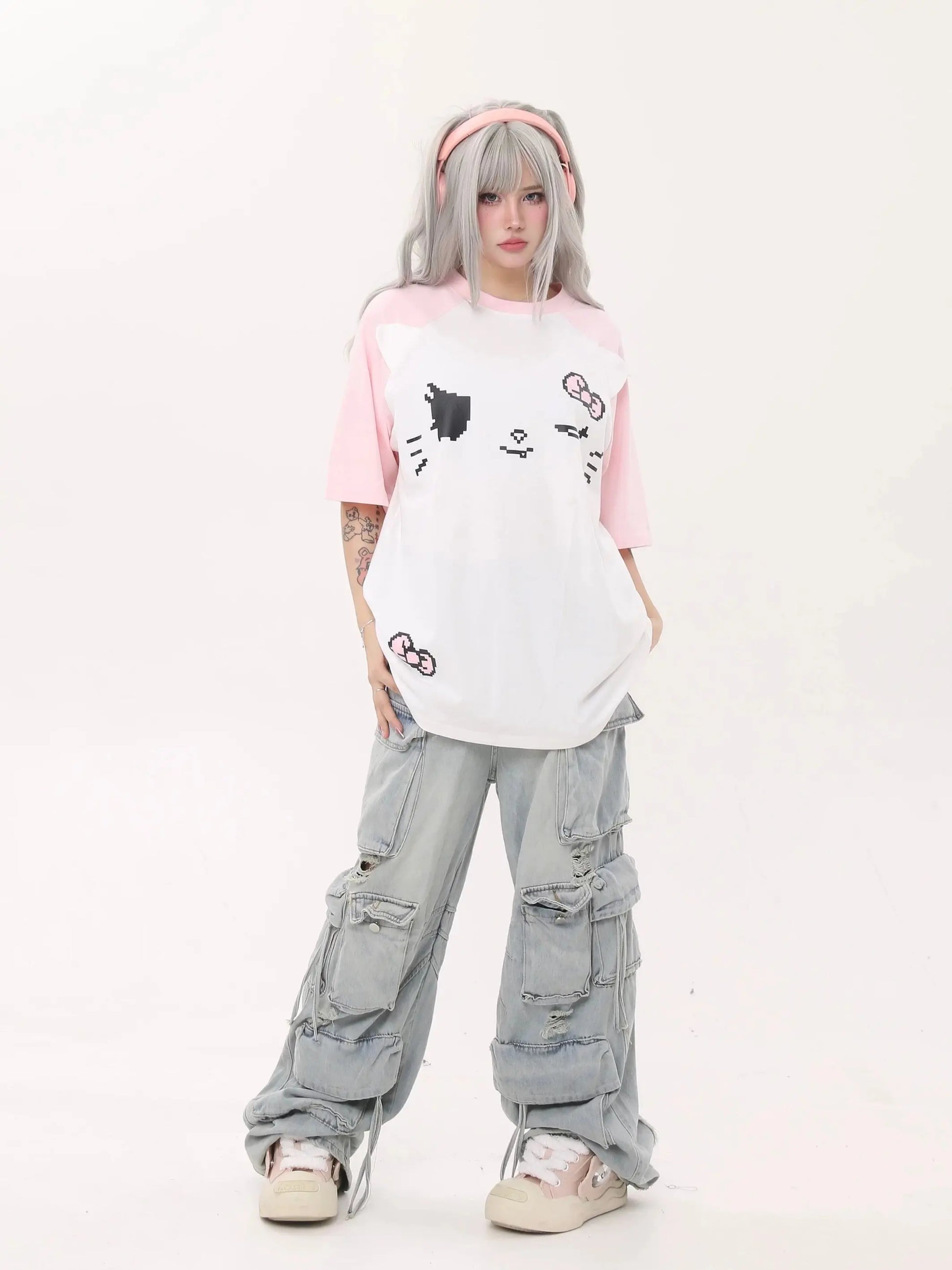 'Tenki Cat' Streetstyle Kawaii Oversized Skull Shirts AlielNosirrah