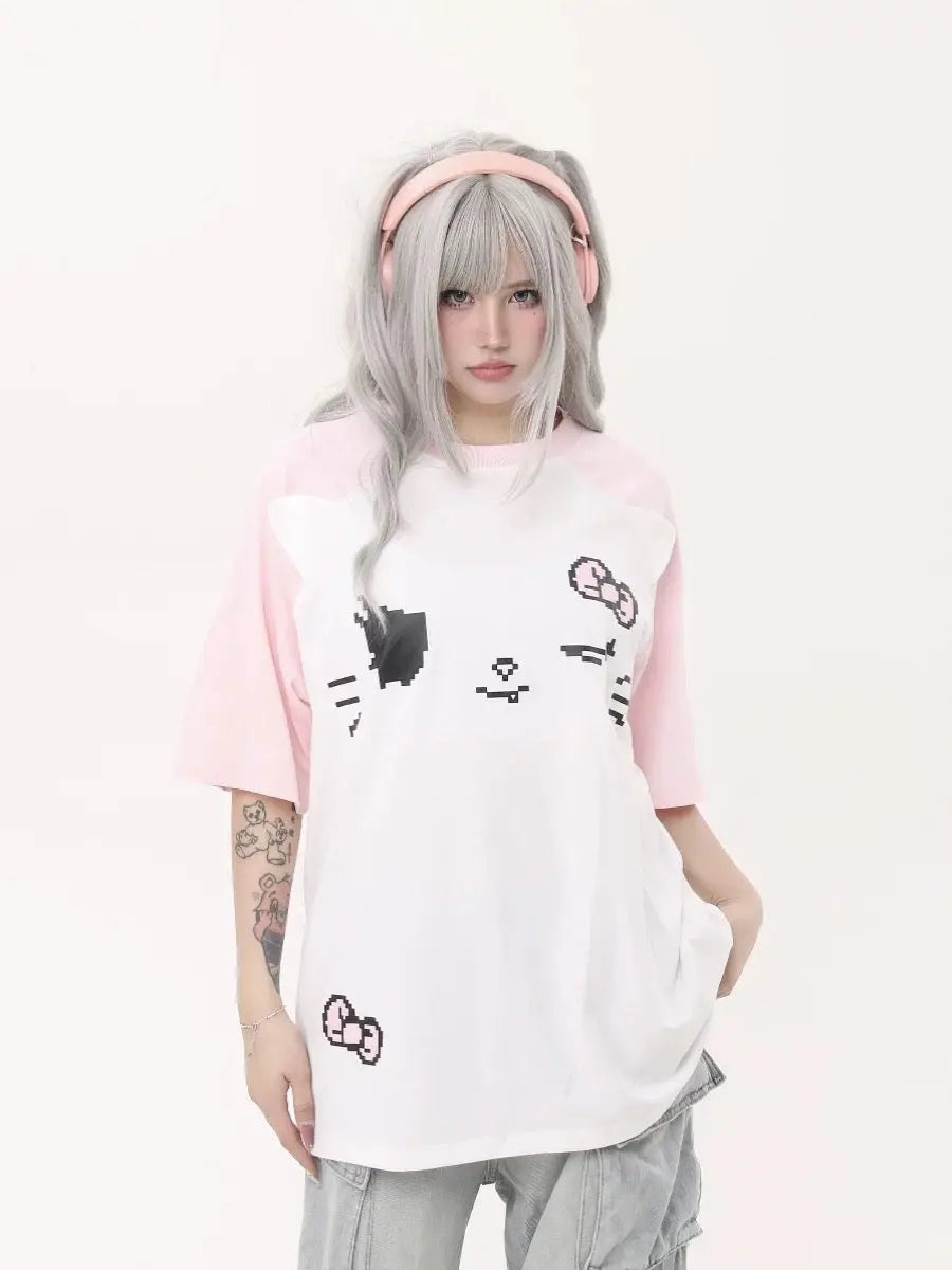 'Tenki Cat' Streetstyle Kawaii Oversized Skull Shirts AlielNosirrah