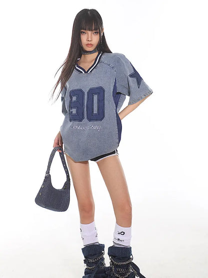 'Top Player' Streetstyle Denim Color Oversized Shirts AlielNosirrah