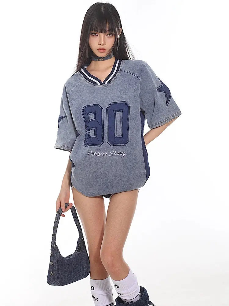 'Top Player' Streetstyle Denim Color Oversized Shirts AlielNosirrah