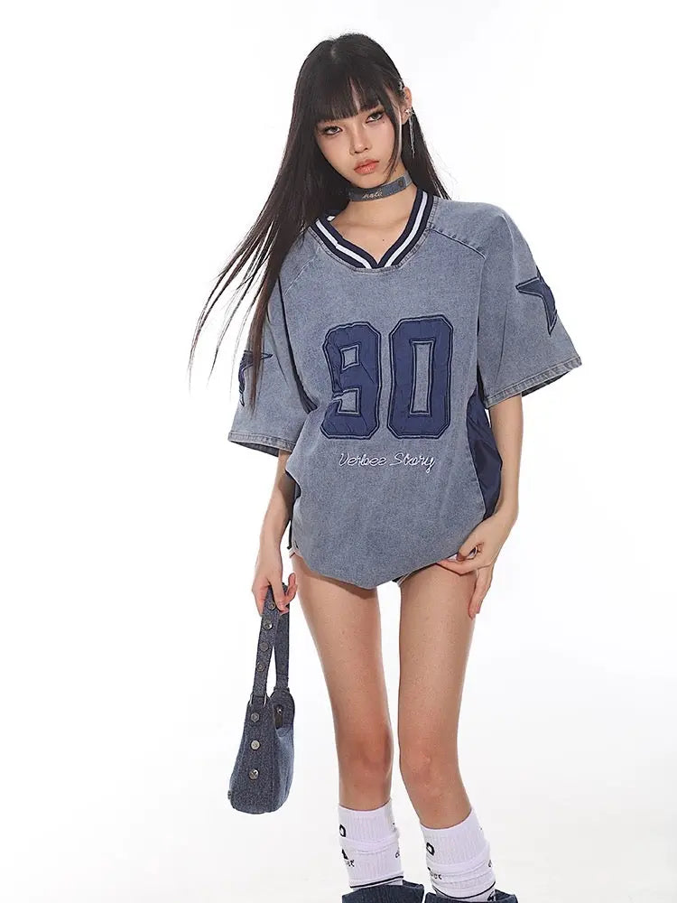 'Top Player' Streetstyle Denim Color Oversized Shirts AlielNosirrah