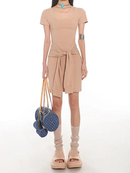 'Typa Girl' Streetstyle Basic Tie Up Nudy Dress AlielNosirrah