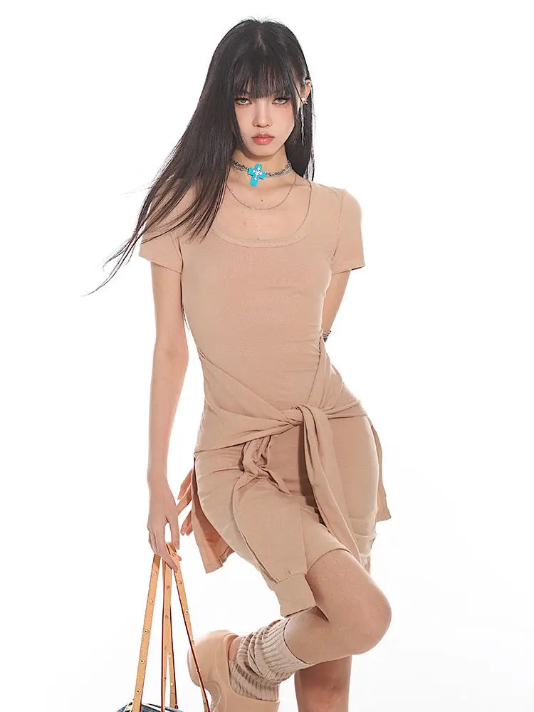 'Typa Girl' Streetstyle Basic Tie Up Nudy Dress AlielNosirrah