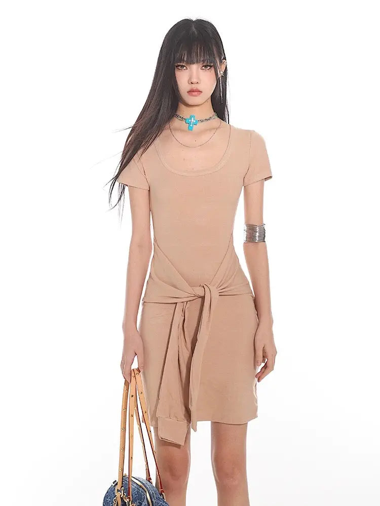 'Typa Girl' Streetstyle Basic Tie Up Nudy Dress AlielNosirrah