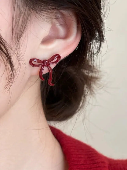 'Velvet Cake' Red Ribbon Holiday Christmas Earrings AlielNosirrah