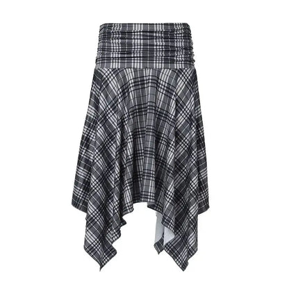 'Wallflower' Grunge Checked Irregular Hem Midi Skirt AlielNosirrah