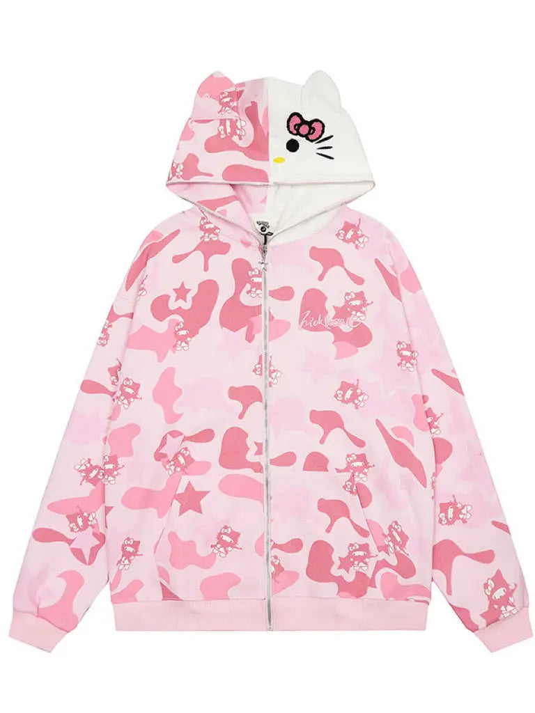 AlielNosirrah- 'Wild Kitty' Kawaii Kitty Face Zipped Oversized Hoodie