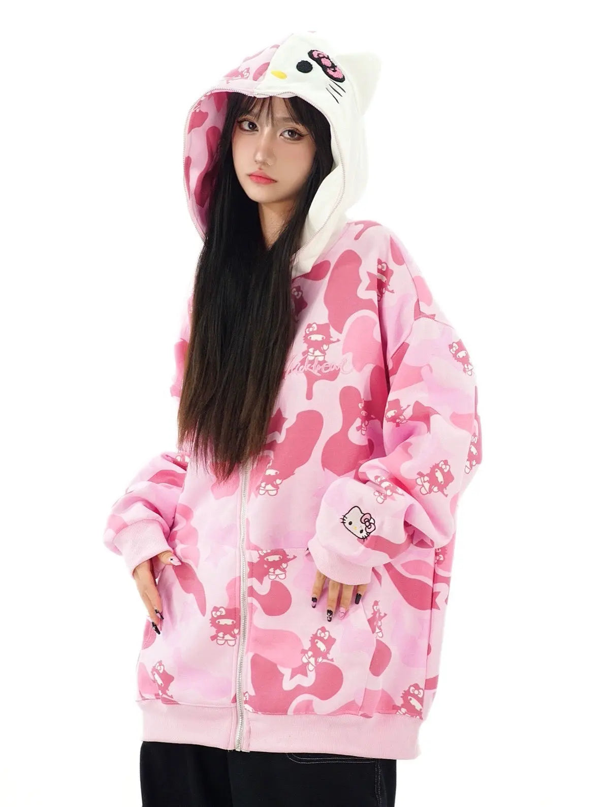 AlielNosirrah- 'Wild Kitty' Kawaii Kitty Face Zipped Oversized Hoodie