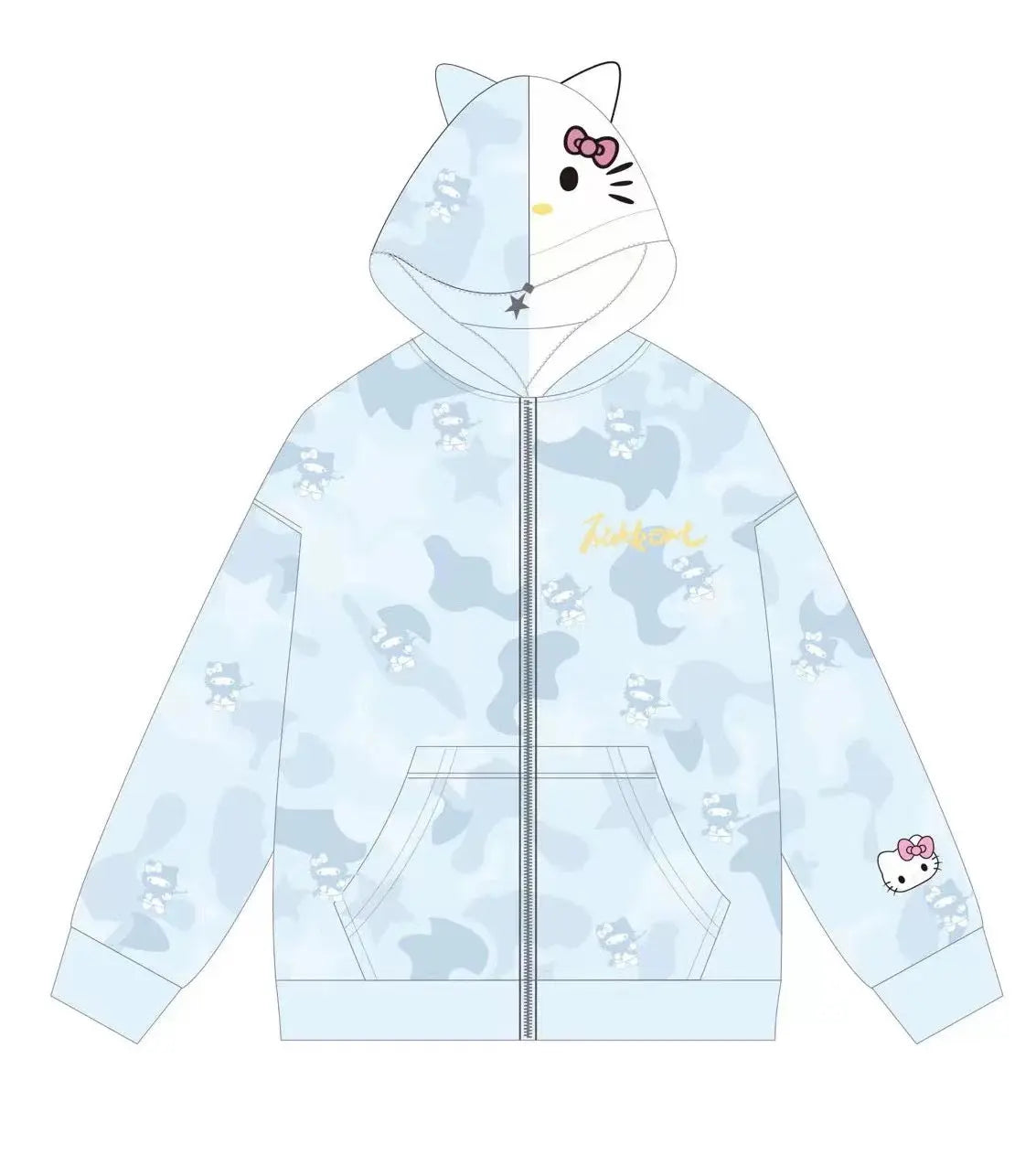 'Wild Kitty' Kawaii Kitty Face Zipped Oversized  Hoodie AlielNosirrah