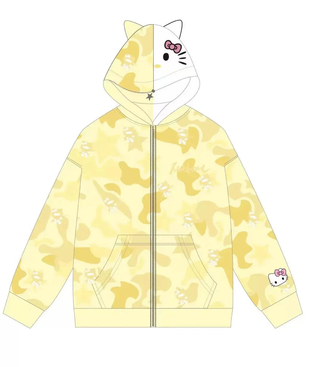 'Wild Kitty' Kawaii Kitty Face Zipped Oversized  Hoodie AlielNosirrah