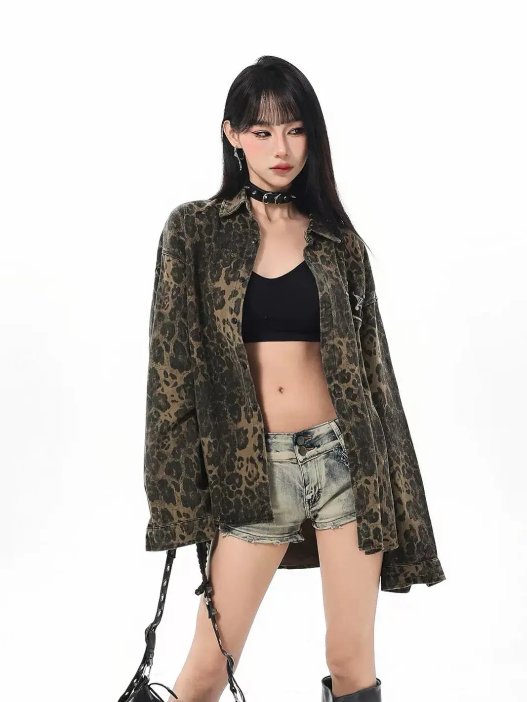 'Wild Life' Cheetah Prints Oversized Denim Shirts Jacket AlielNosirrah