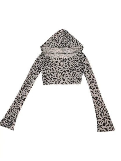 'Wild Nature' Y2k Cheetah Prints Slim Hooded Top AlielNosirrah