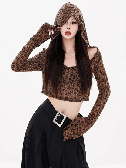 'Wild Nature' Y2k Cheetah Prints Slim Hooded Top AlielNosirrah