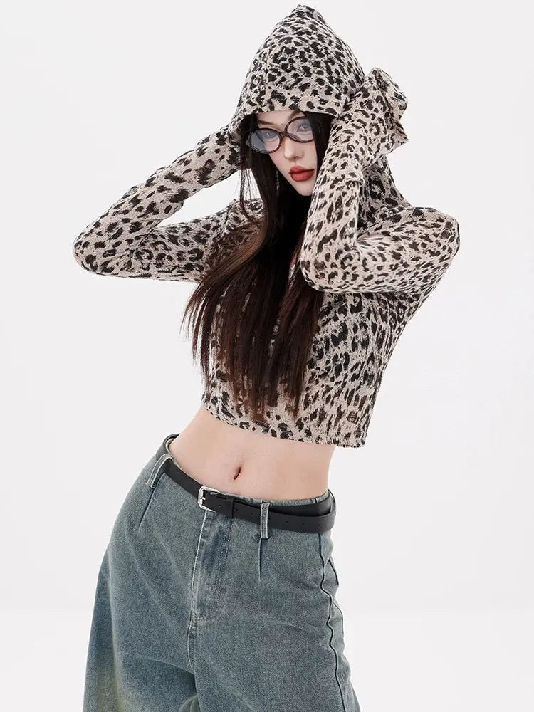 'Wild Nature' Y2k Cheetah Prints Slim Hooded Top AlielNosirrah