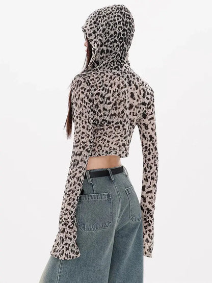 'Wild Nature' Y2k Cheetah Prints Slim Hooded Top AlielNosirrah