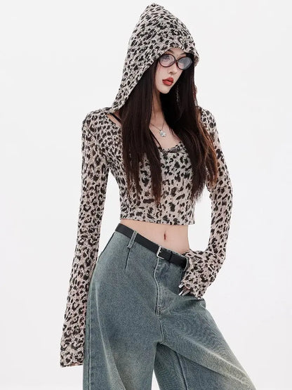 'Wild Nature' Y2k Cheetah Prints Slim Hooded Top AlielNosirrah