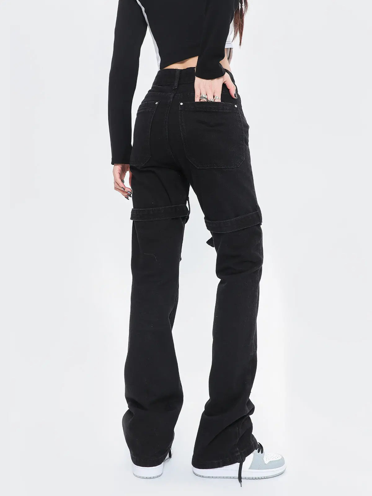 'Wires' Dark Denim Buckle Cross Strap Jeans AlielNosirrah