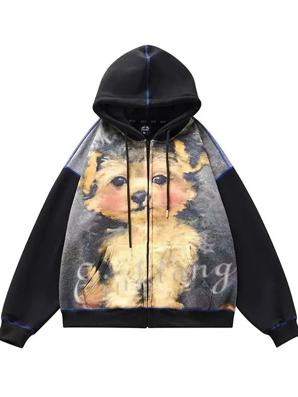 'Woof' Kawaii Streetwear Puppy Portrait Hoodie Jacket AlielNosirrah