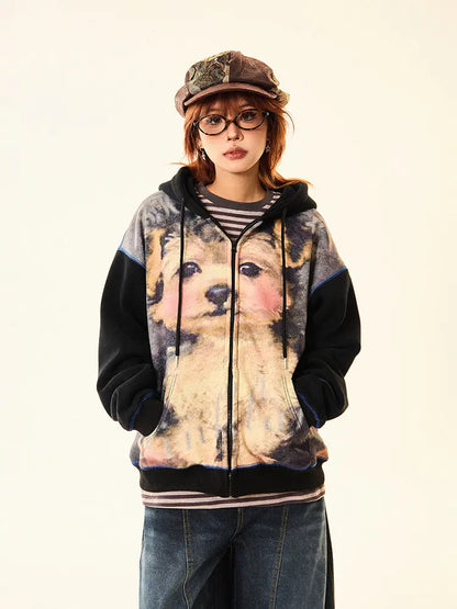 'Woof' Kawaii Streetwear Puppy Portrait Hoodie Jacket AlielNosirrah