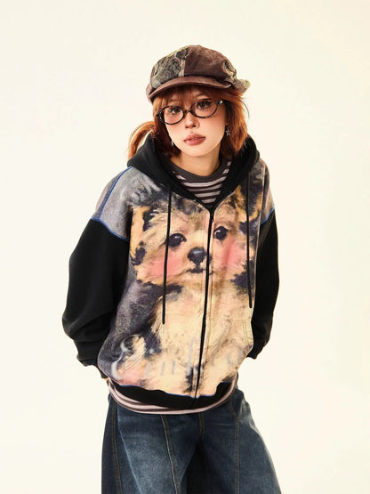 'Woof' Kawaii Streetwear Puppy Portrait Hoodie Jacket AlielNosirrah