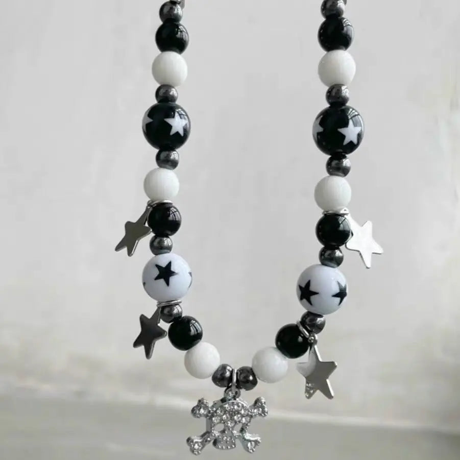 'Baddies Alert' Black & White Handmade Skull Necklace AlielNosirrah