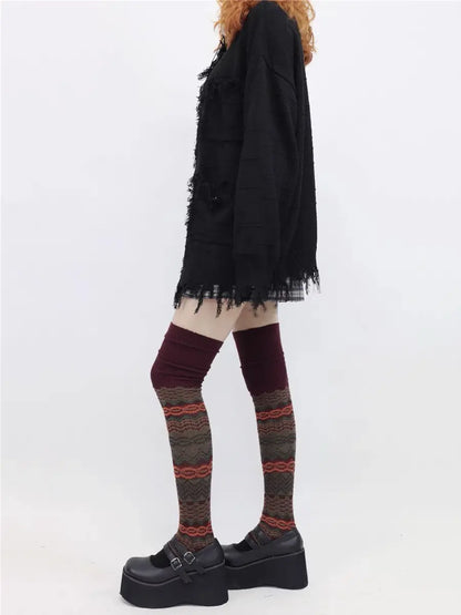 'Dim  Lights' Grunge Stripped Long Socks AlielNosirrah