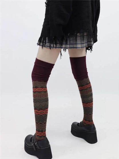 'Dim  Lights' Grunge Stripped Long Socks AlielNosirrah