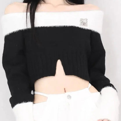 'Frosting' Black & White Fluffy Crop Top AlielNosirrah