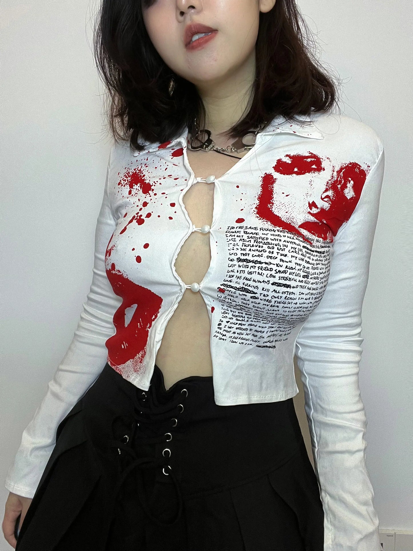 'Killer Queen'Punk Stretchy Graffiti Shirts Top AlielNosirrah