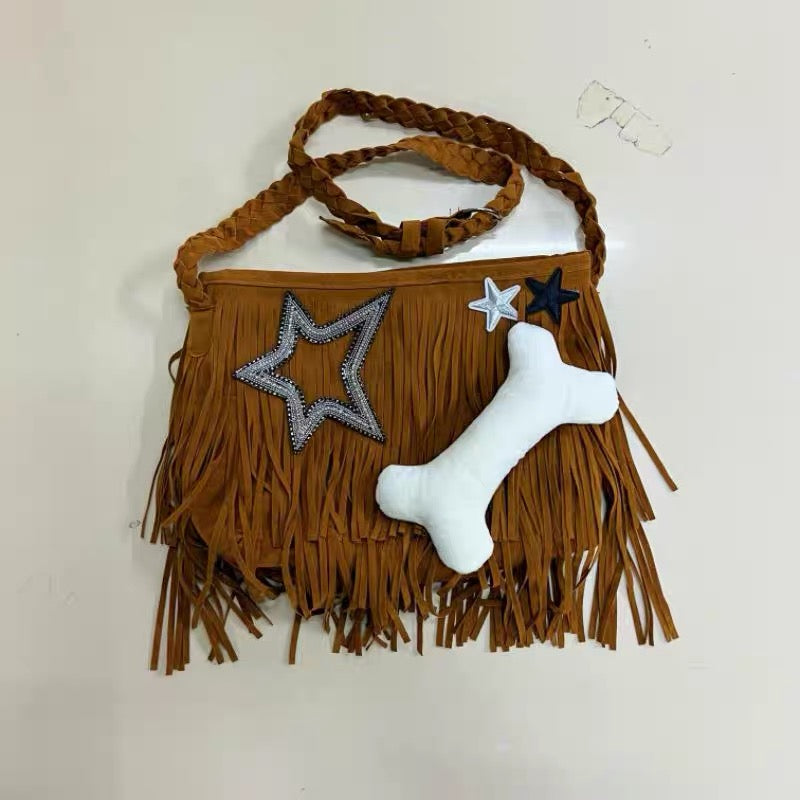 'Naughty Dog' Tassel Grunge Star & Bone Crossbody Bag AlielNosirrah