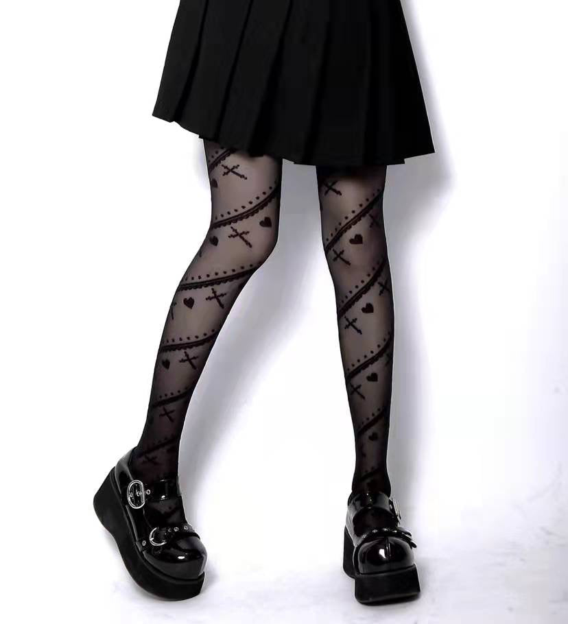 AlielNosirrah- 'Saints' Heart & Cross Holiday Alt Tights