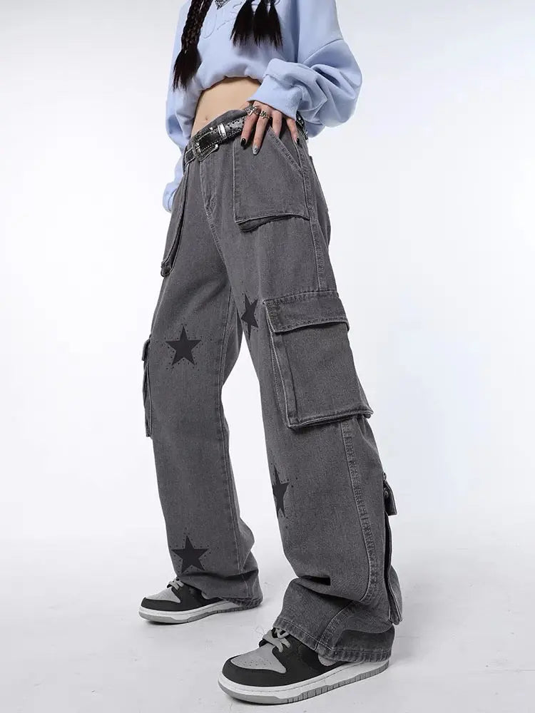 AlielNosirrah- 'Space & Me' Future Grey Star Wide-leg Pants