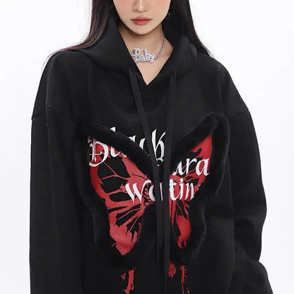 ' Zeltus' Fluffy Butterfly Pattern Hoodie AlielNosirrah